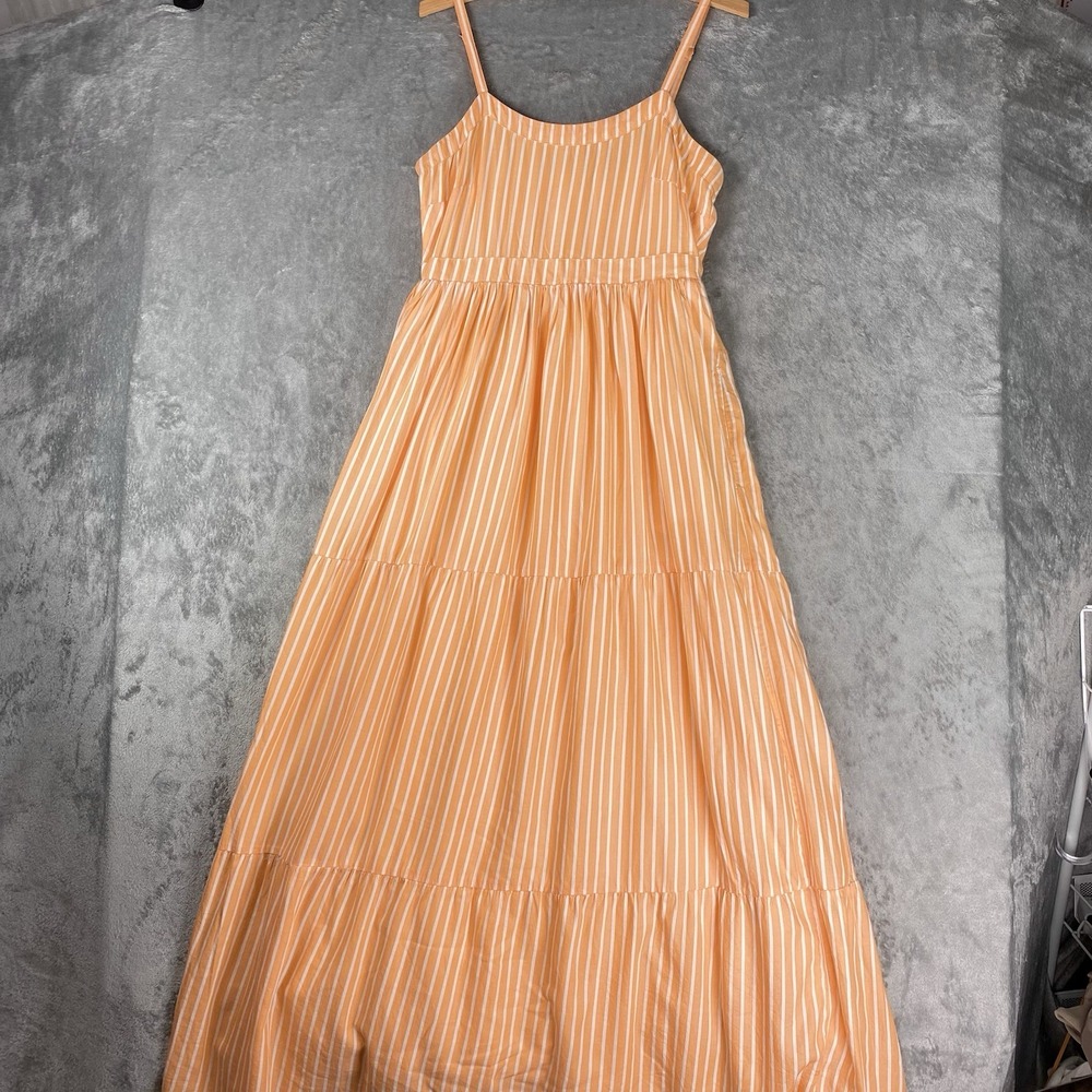 Pact Dress Womens Size S Orange White Organic Cotton Coastal Maxi Tiered Pockets